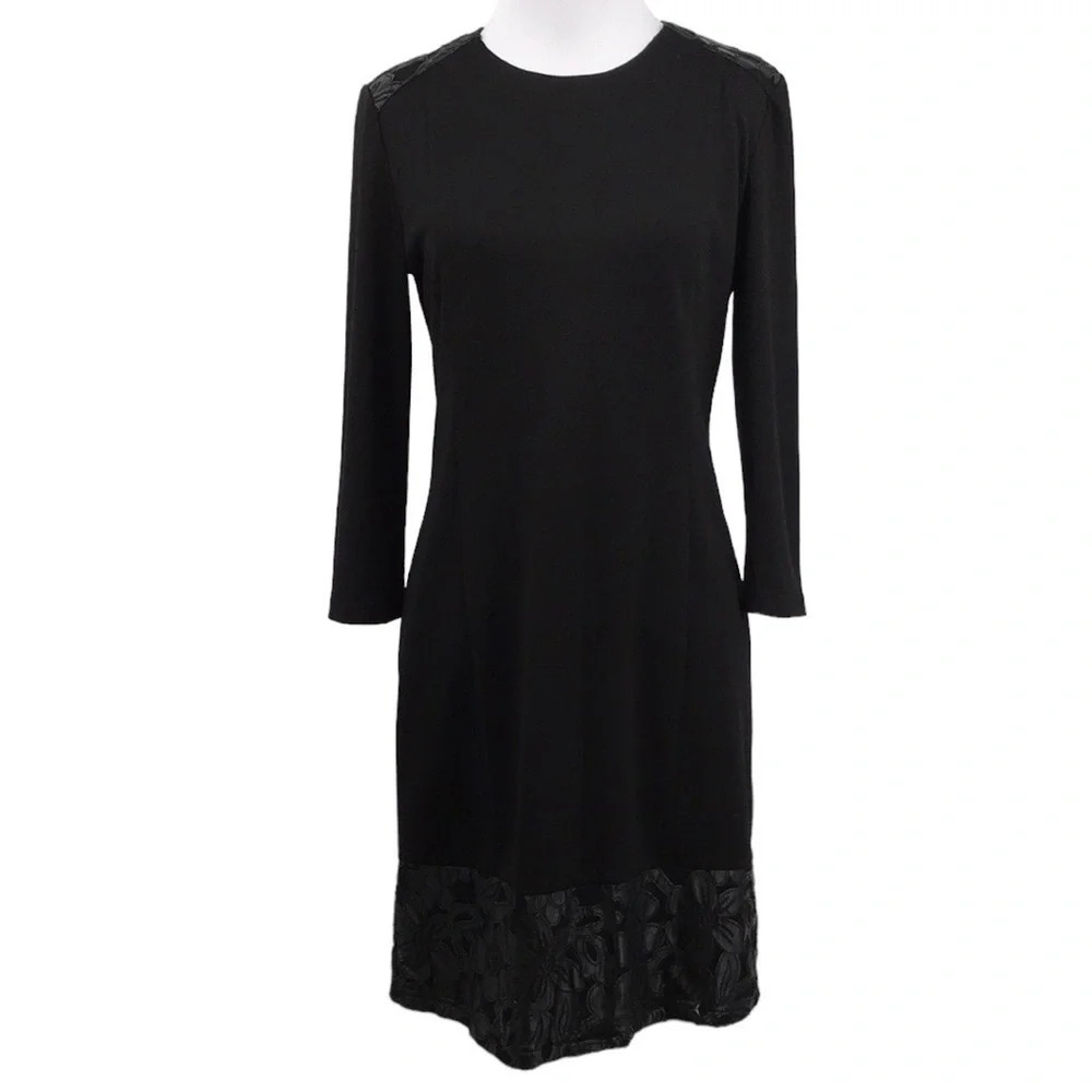 Samuel Dong Dress Womens XS Black‎ Long Sleeve Sheath Long Sleeve Faux Leather